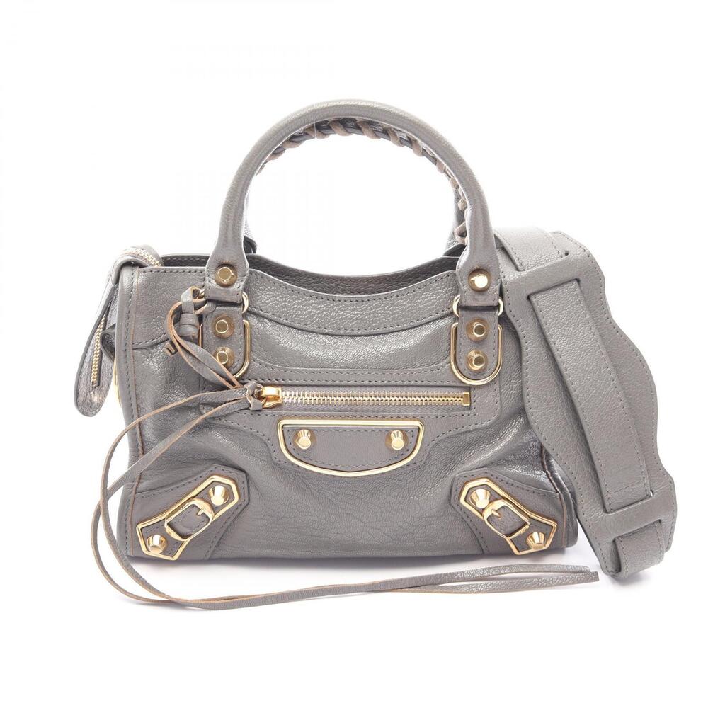 Balenciaga Metallic City Handbag Leather Gray